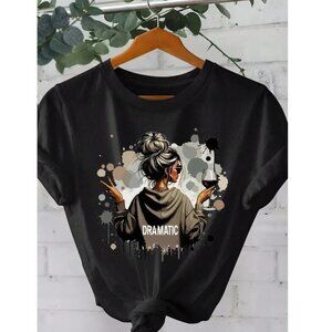 Dramatic Chic Girl Graphic Tee Casual Trendy Black Top - Facing Back